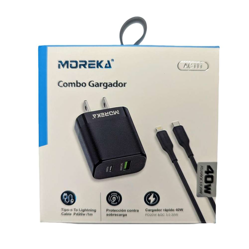Cargador 40W Moreka AC111 2 puertos PD20W y QC 3.0 20W Cable tipo C - IP 1M - Imagen 10