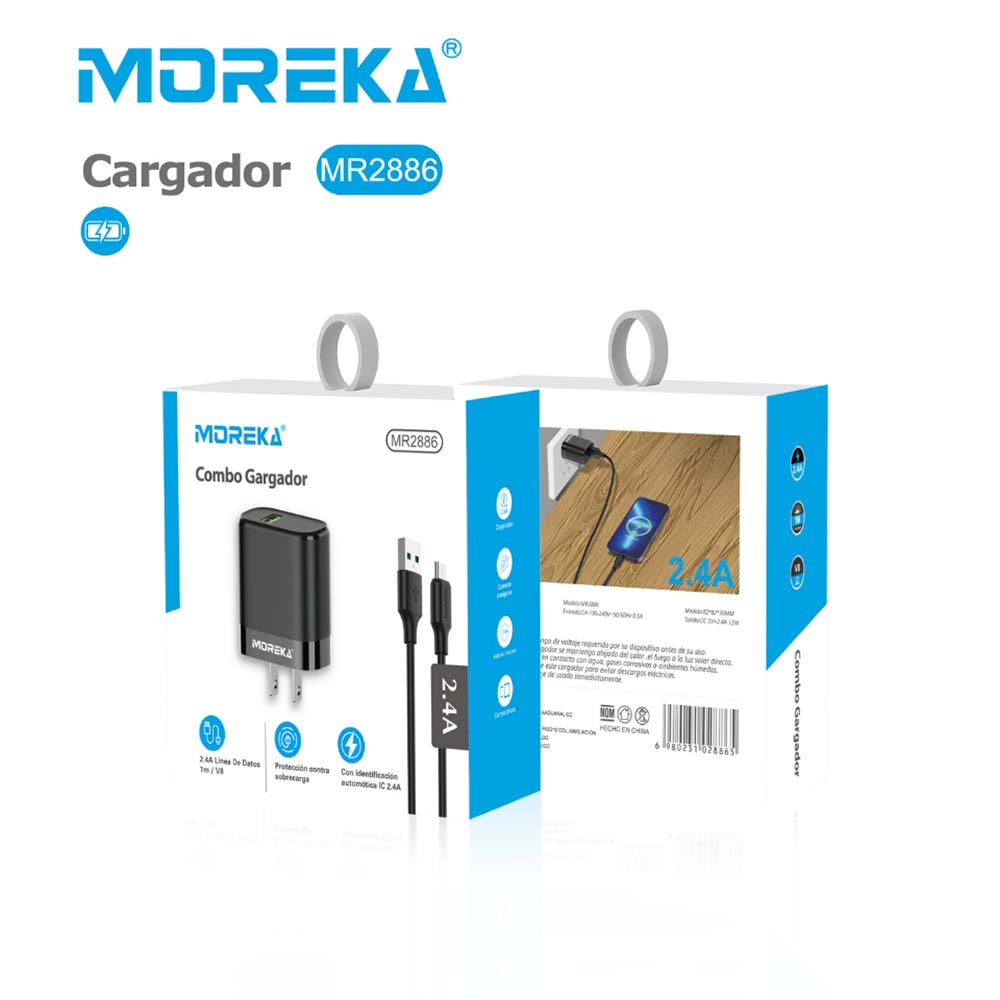 Cargador Moreka MR2886 2.4A Puerto USB incluye Cable Tipo V8 - Imagen 11