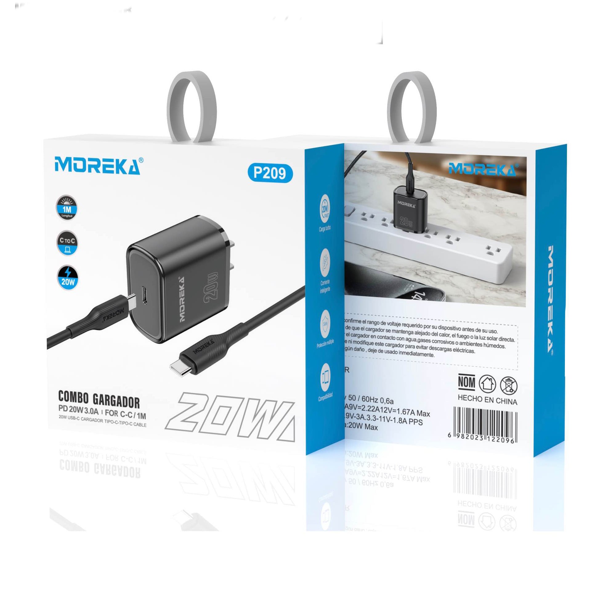 Cargador 20W Moreka P209 puerto C y cable tipo C - C - Imagen 8