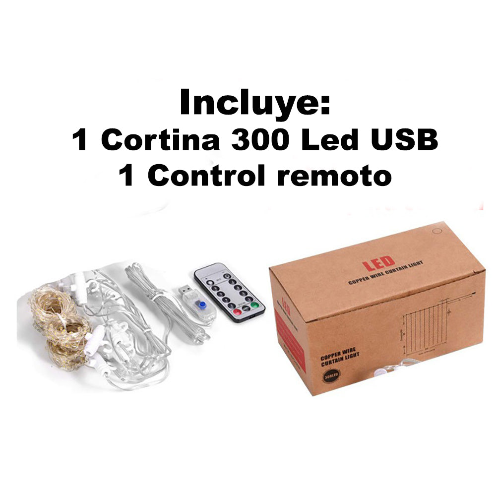 Cortina Serie Luces 300 Led Decorativas Usb 3x3m USB - Imagen 7