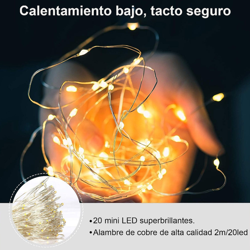 10pcs Guirnalda Luces Hadas 20 Leds 2mts Decorativas Navidad incluye Pilas - Imagen 3