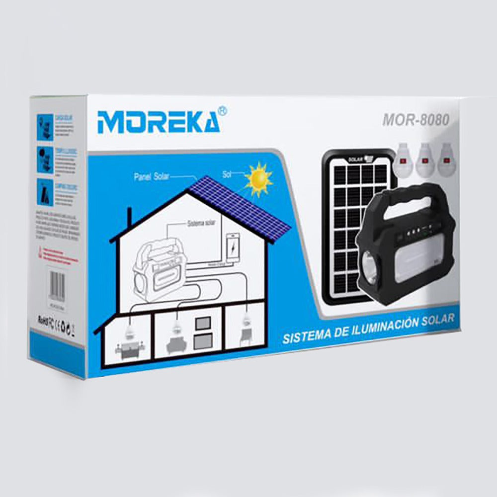 Mini Sistema Solar 3 Focos Linterna Power Bank MOR-8080 - Imagen 2