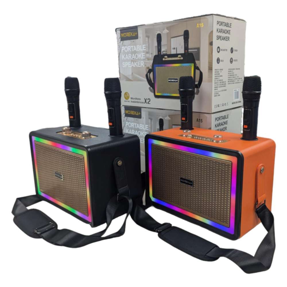 Karaoke Bluetooth FM dual microfonos 30W 3600 mAh RGB Moreka+ A15 - Imagen 2