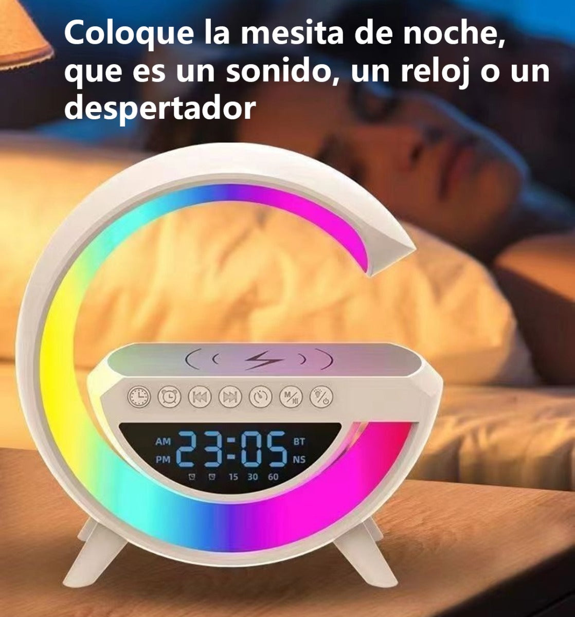 Lampara Cargador Altavoz Bluetooth Reloj despertador BT-3401 - Imagen 8