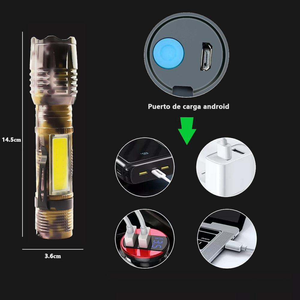 Lampara Táctica Camuflaje Usb Led 4000L COB + Clip Moreka SQ-535 - Imagen 4