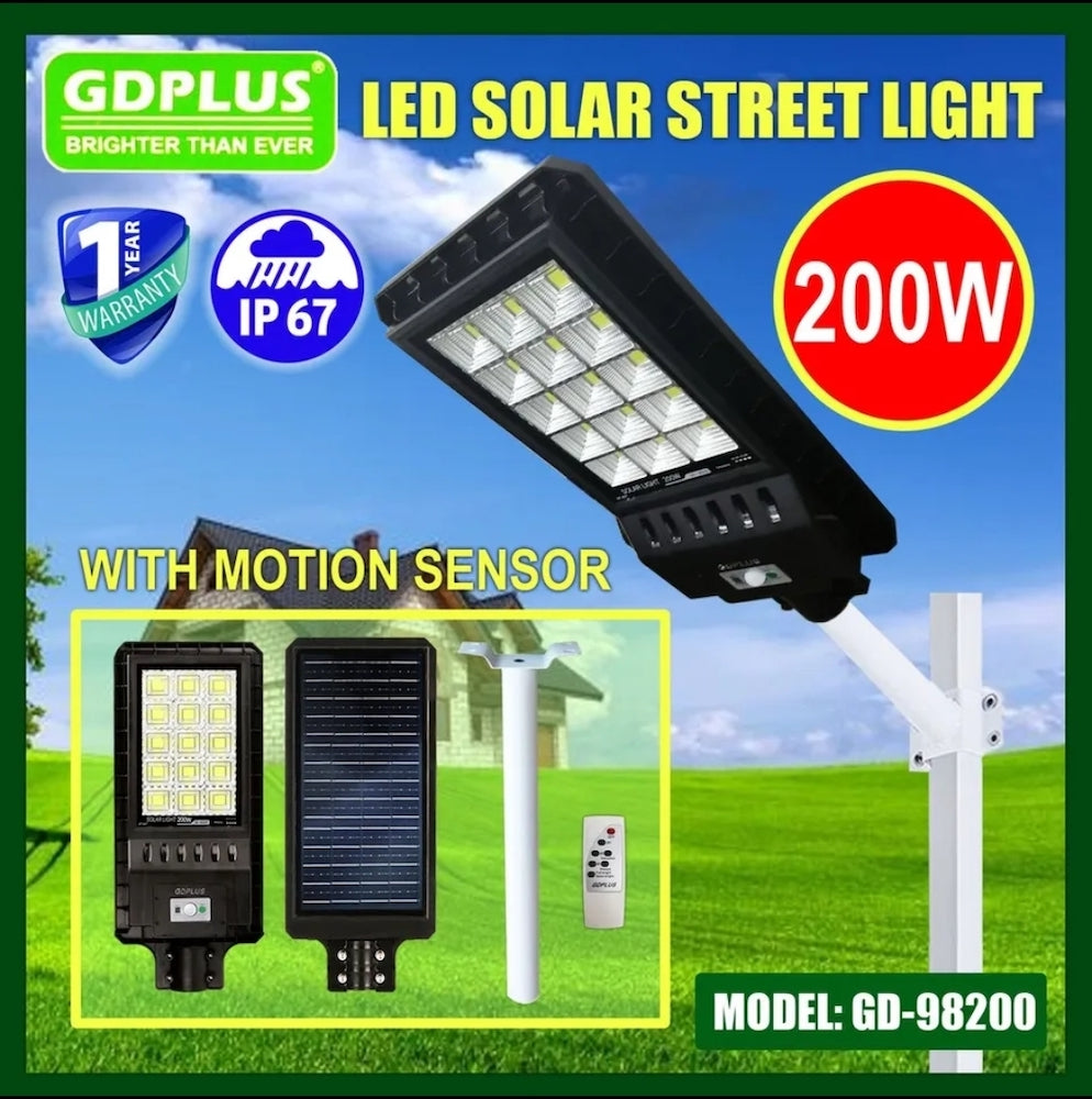 Luminaria Suburbana Alumbrado Publico Solar 200W con Sensor Movimiento GD-98200 - Imagen 2