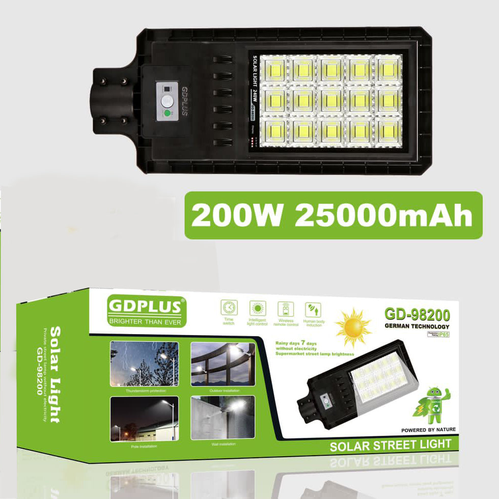 Luminaria Suburbana Alumbrado Publico Solar 200W con Sensor Movimiento GD-98200 - Imagen 5