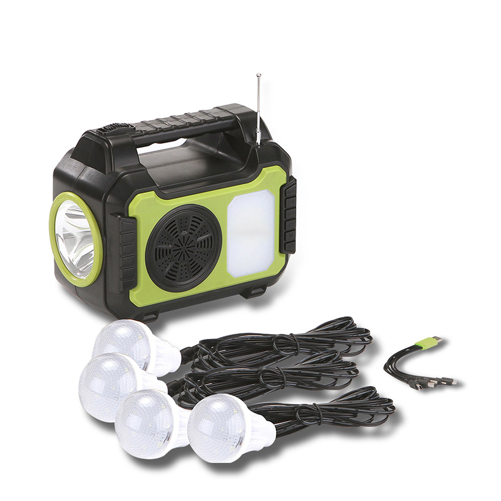 Mini Sistema Solar Radio FM 4 Focos Linterna Power Bank MOR-8072 - Imagen 6