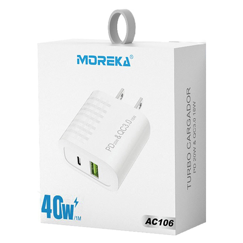 Cargador 40W Moreka AC106 Cubo Carga Rapída 2 Salidas USB y C - Imagen 2