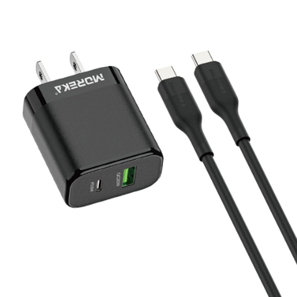 Cargador 40W Moreka AC110 2 puertos PD20W y QC 3.0 20W Cable tipo C - C 1M - Imagen 1