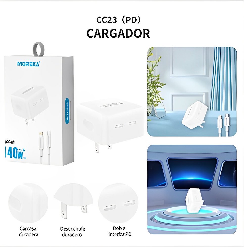 Turbo Cargador Moreka CC23 Puertos C C Cabe tipo IP 1M - Imagen 14