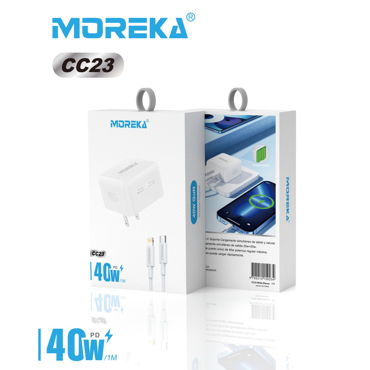 Turbo Cargador Moreka CC23 Puertos C C Cabe tipo IP 1M - Imagen 15