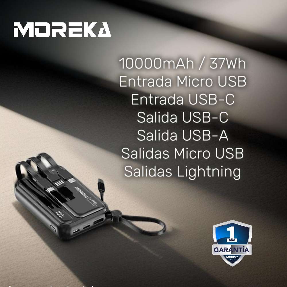 Power Bank Moreka K073 10000 mAh 37W 2 entredas 4 salidas - Imagen 6