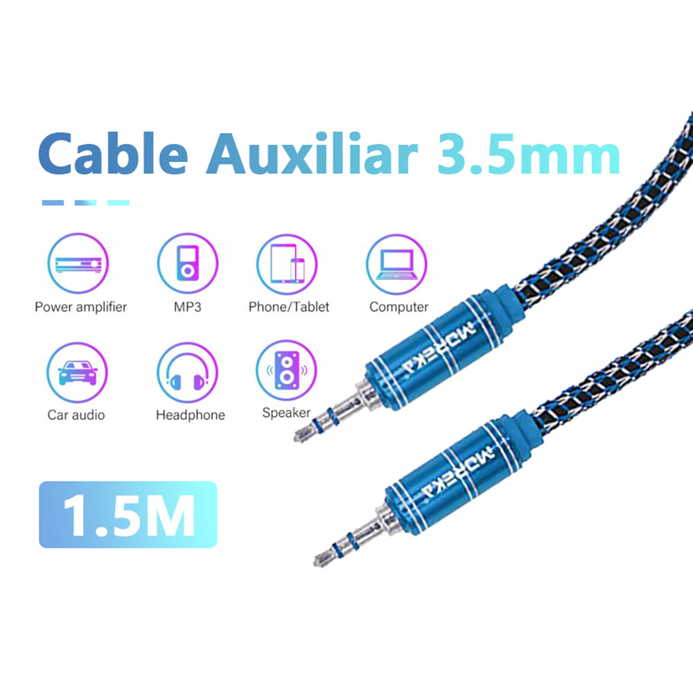 Cable De Audio, Moreka AU-03, Auxiliar 3.5, 1500mm, Reforzado - Imagen 4