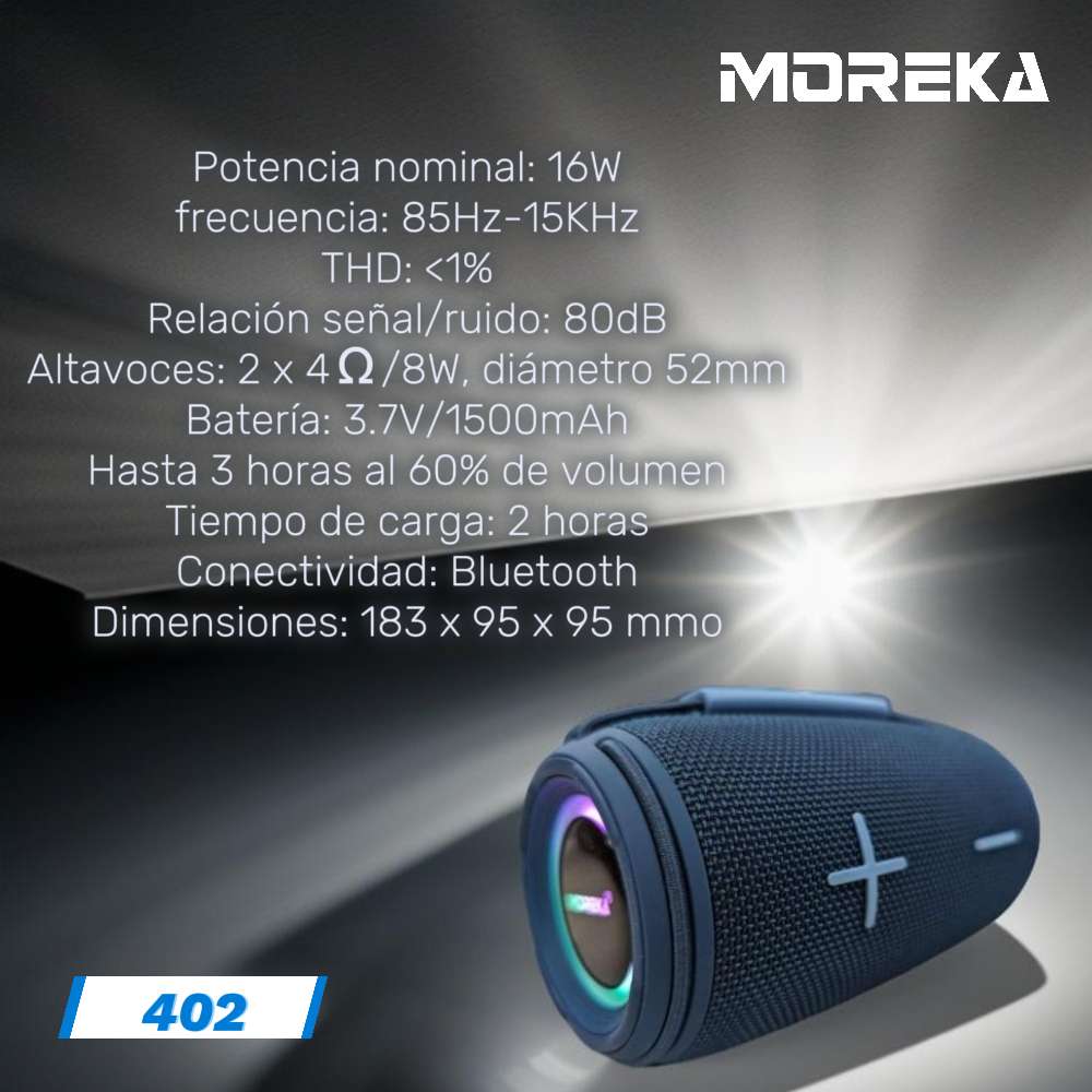 Bocina Moreka 402 16W, Bluetooth, TF Card, Radio FM, USB Contra Agua IPX6 - Imagen 2