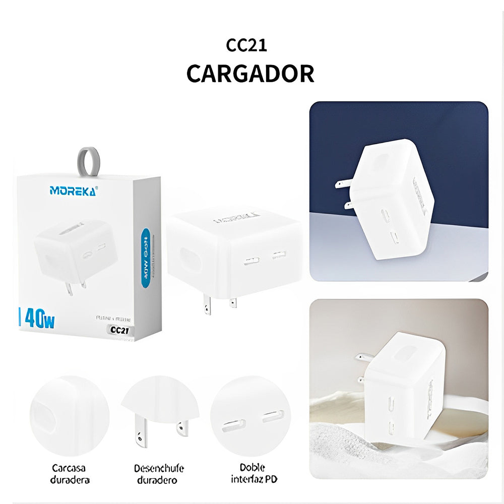 Cargador 40W Moreka CC21 Cubo Carga Rapída Doble USB - Imagen 10