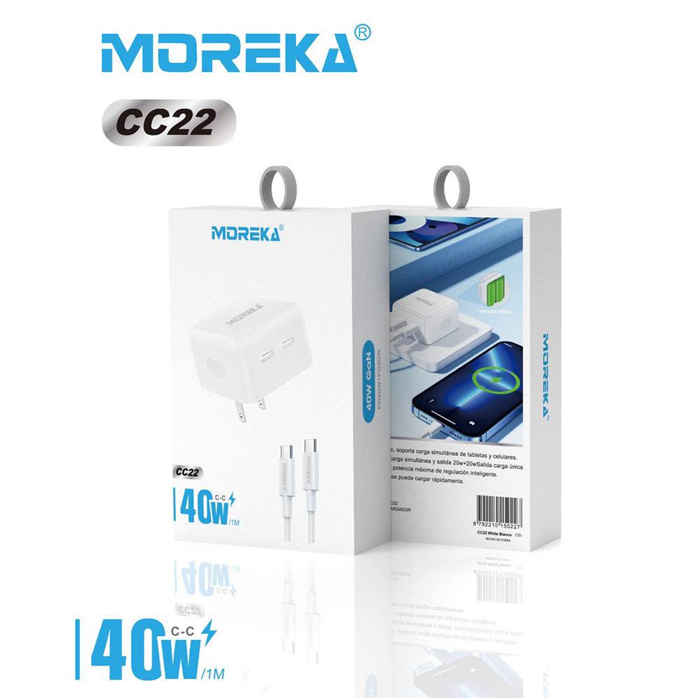Turbo Cargador 40W Moreka CC22 doble puerto C Cable tipo C 1M - Imagen 10