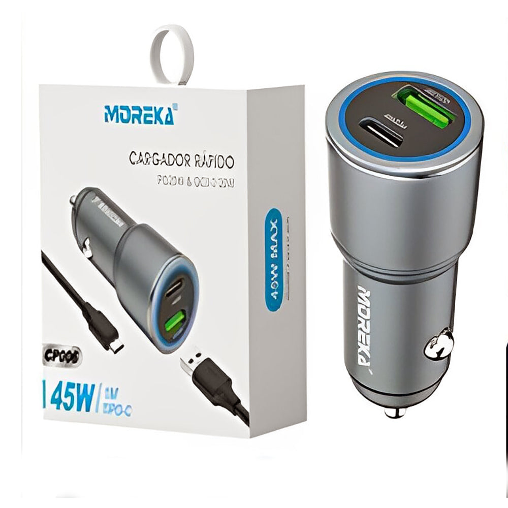 Turbo Cargador De Carro 45W 2 PD25W, QC3.0 20W Cable Plug In Moreka CP0068 - Imagen 2