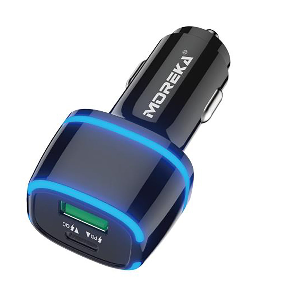 Turbo Cargador De Carro 45W Moreka CP009 Plug In puertos USB y C