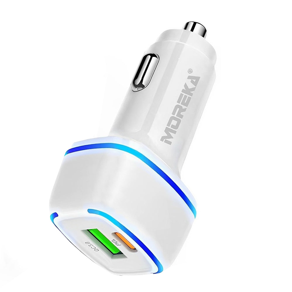Turbo Cargador De Carro 45W Moreka CP009 Plug In puertos USB y C - Imagen 2