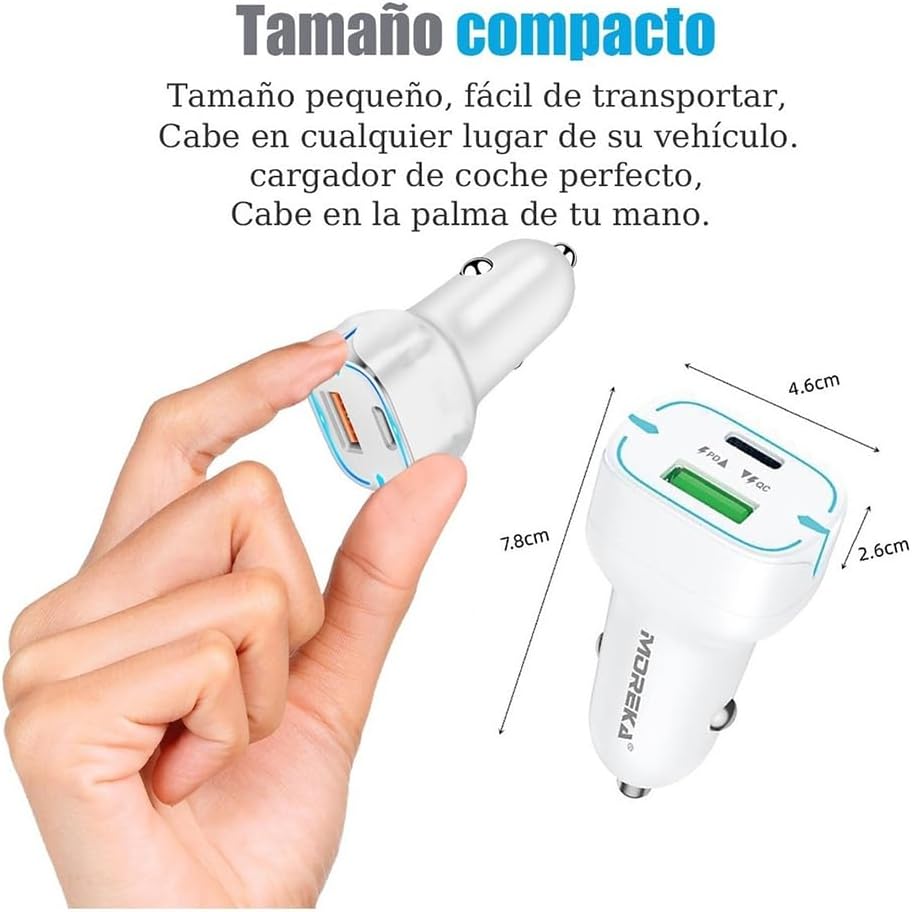 Turbo Cargador De Carro 45W Moreka CP009 Plug In puertos USB y C - Imagen 3