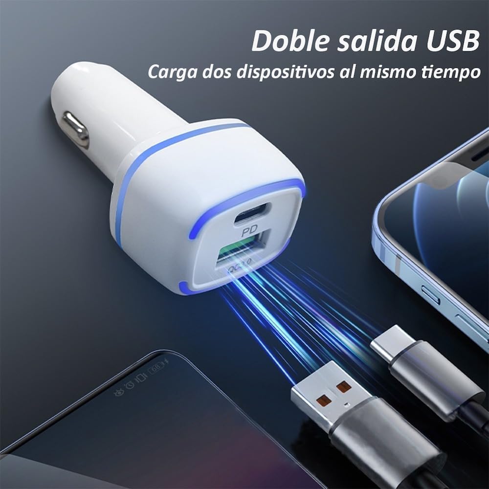 Turbo Cargador De Carro 45W Moreka CP009 Plug In puertos USB y C - Imagen 7