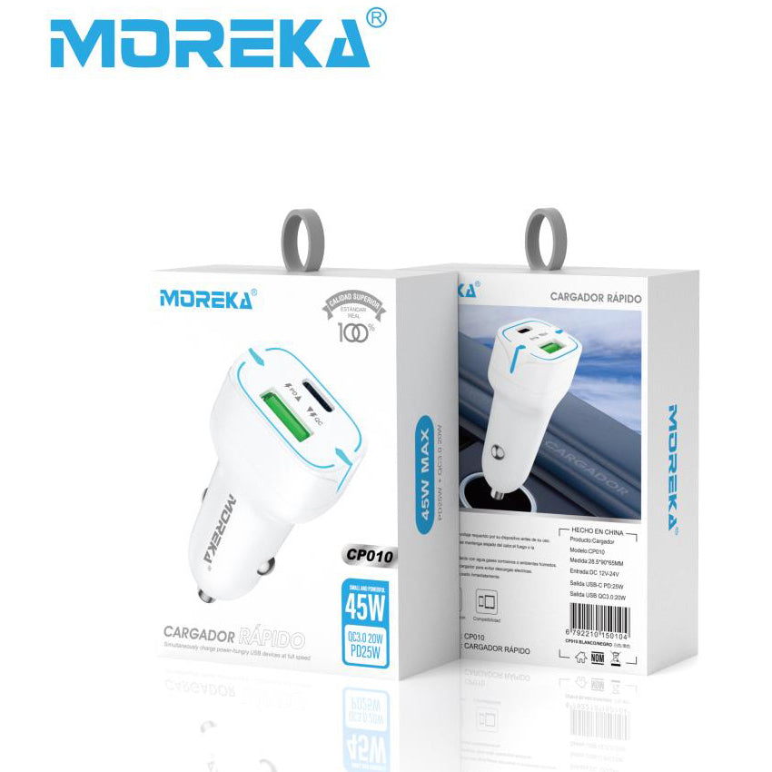 Cargador De Carro Moreka CP010 Plug In 45W puertos USB y C - Imagen 2