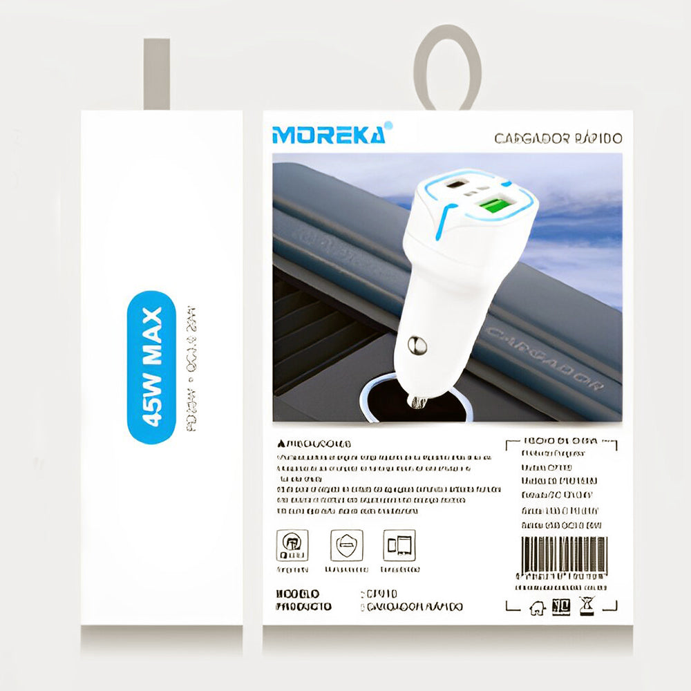Cargador De Carro Moreka CP010 Plug In 45W puertos USB y C - Imagen 14