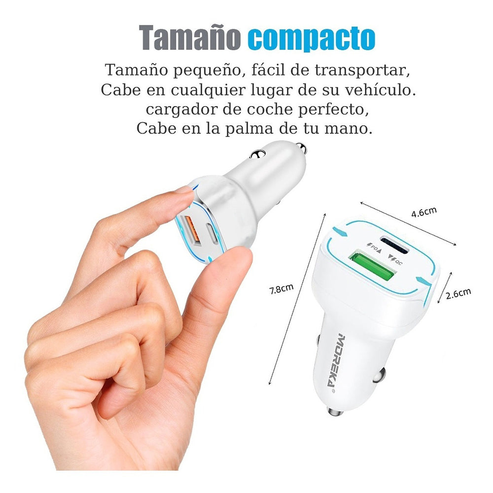 Cargador De Carro Moreka CP010 Plug In 45W puertos USB y C - Imagen 8
