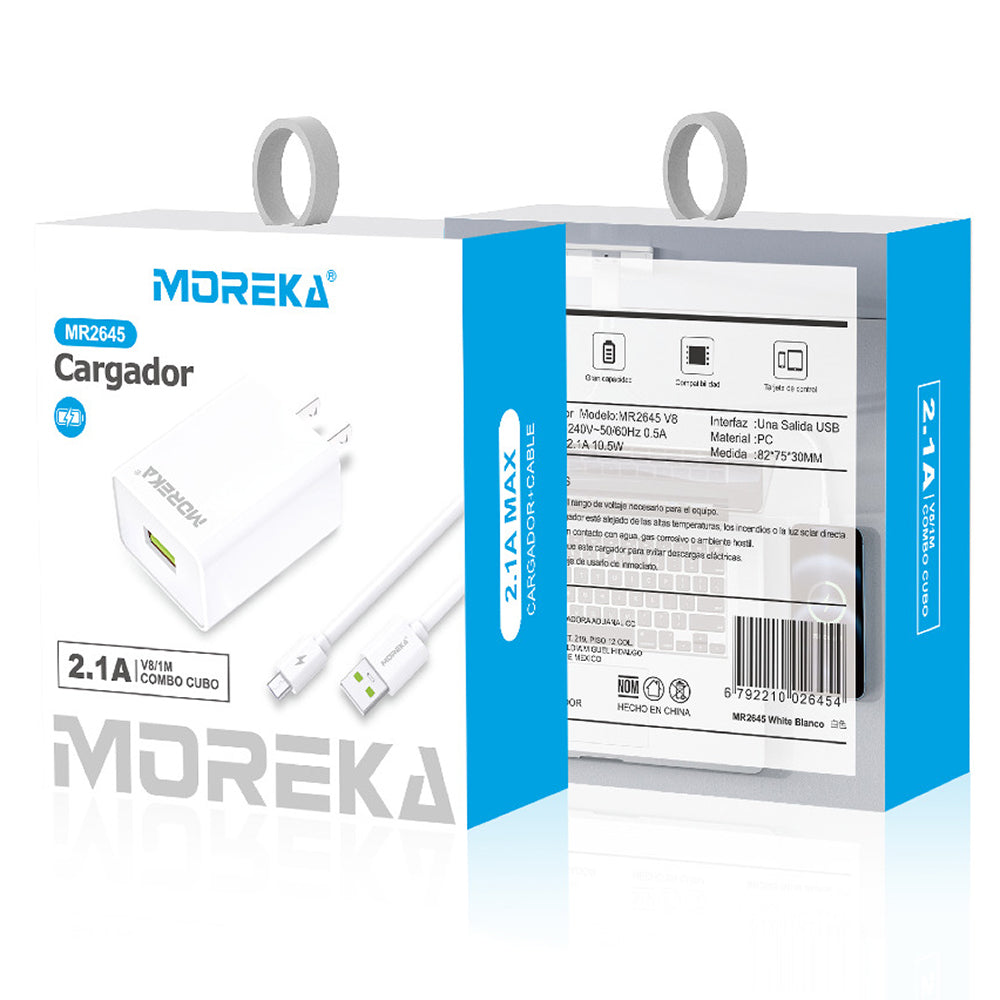 Cargador Micro USB V8 Moreka MR2645 2.1A Usb Cable tipo V8 - Imagen 4