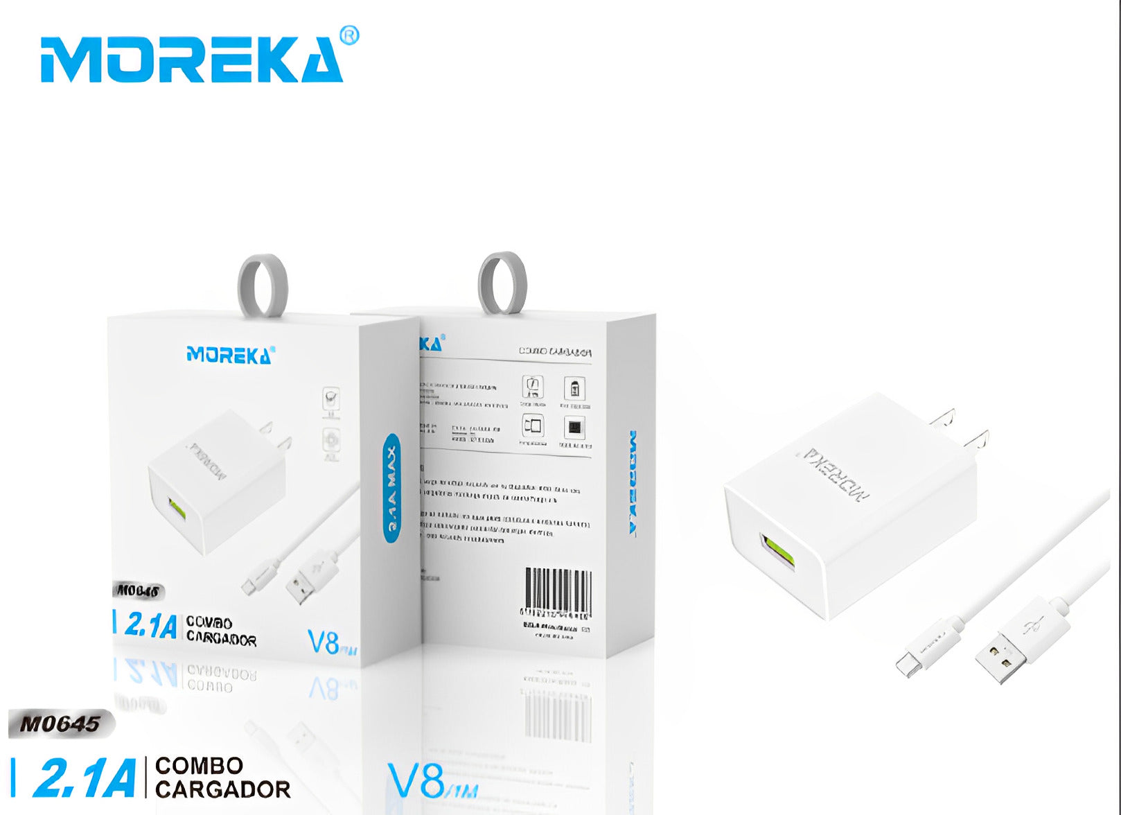 Cargador Micro USB Moreka MR0645 2.1A Usb incluye Cable tipo V8 - Imagen 3