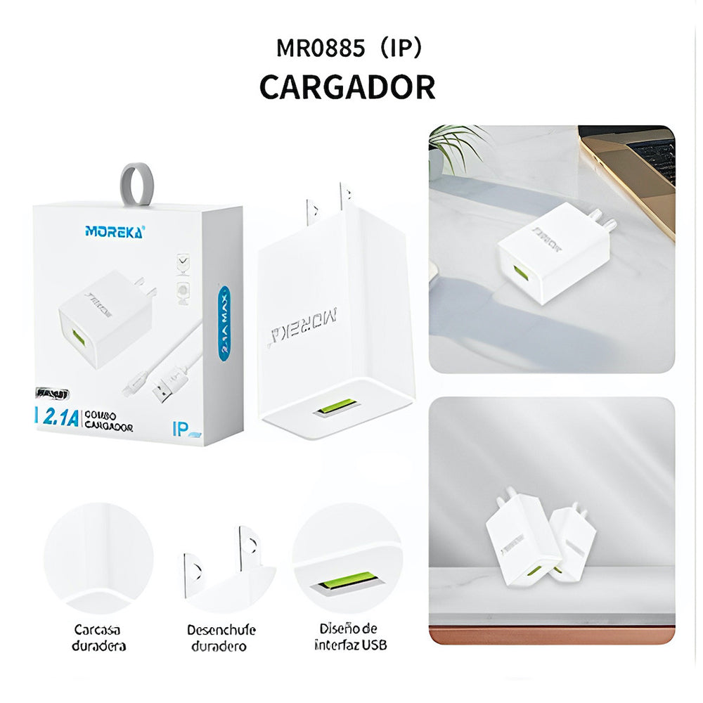 Cargador Ligthning Moreka MR0885 2.1A Incluye Cable IP - Imagen 5