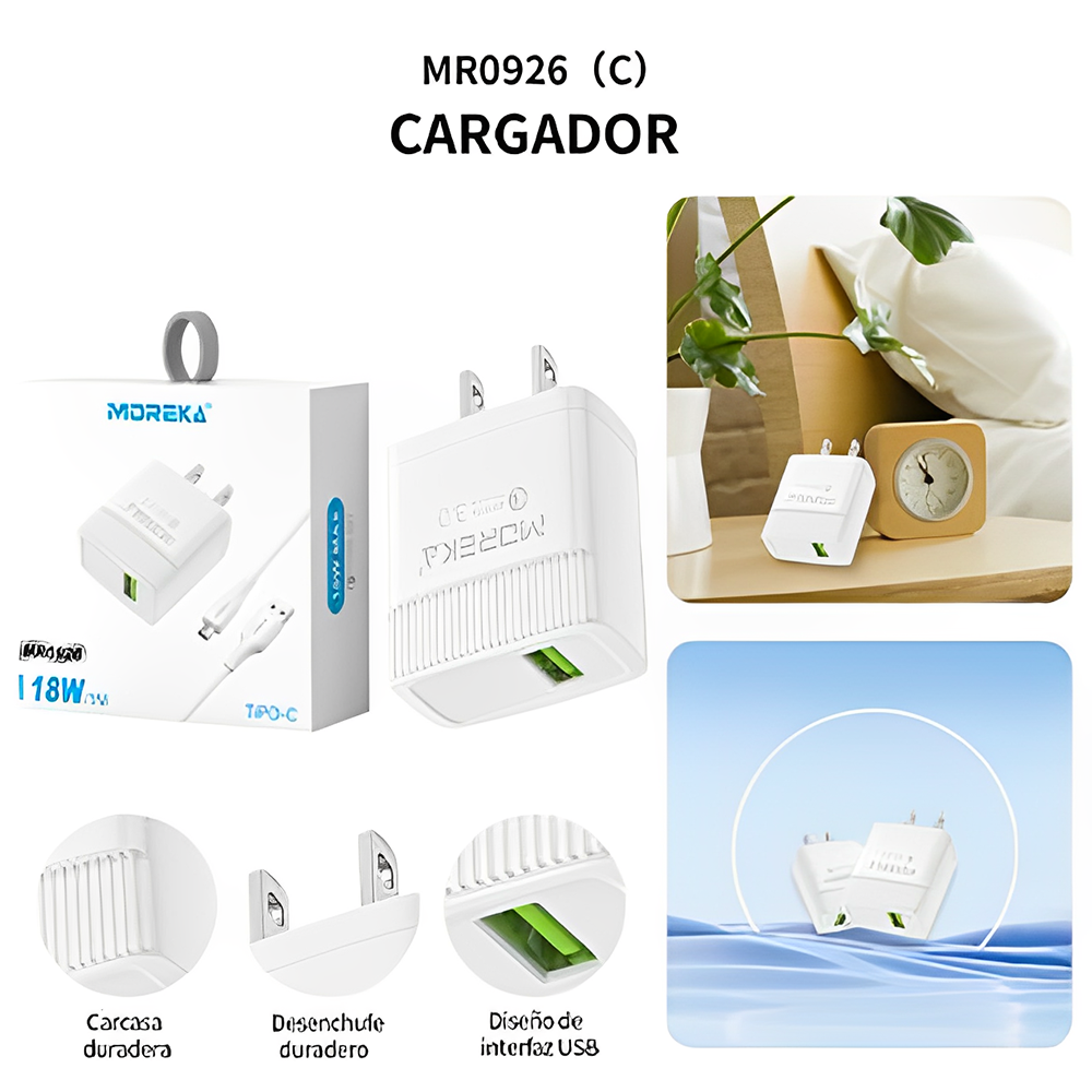 Cargador Tipo C Moreka MR0926 18W Incluye Cable tipo C - Imagen 10