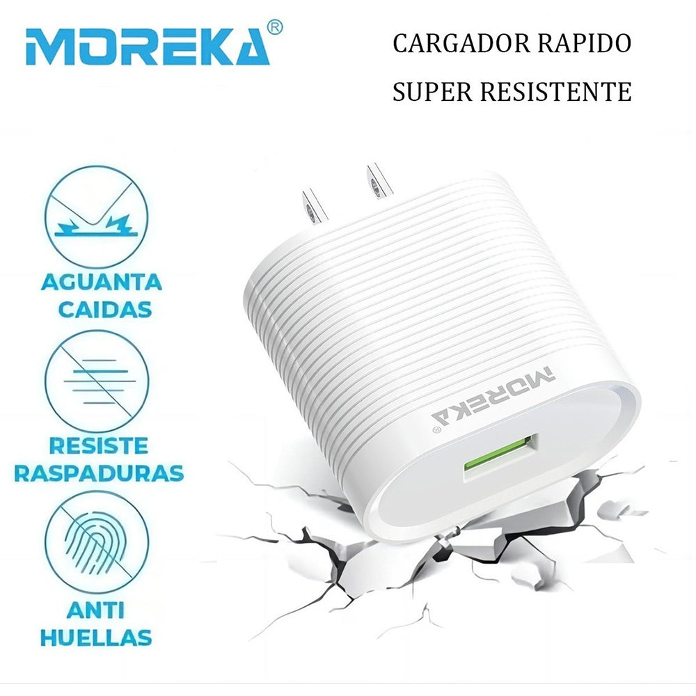Cargador Moreka MR1245 2.4A Puerto USB incluye Cable Micro USB 1M - Imagen 4