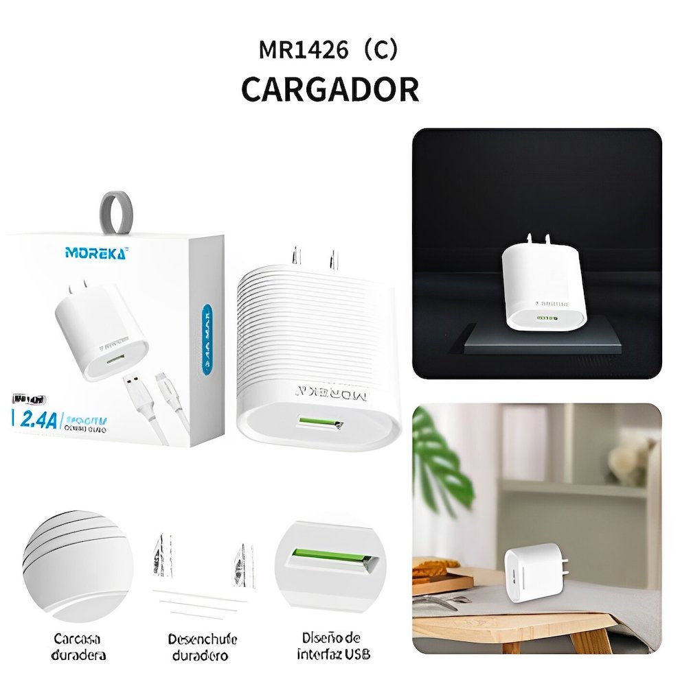 Cargador Tipo C Moreka MR1426 2.4A Incluye Cable tipo C - Imagen 6