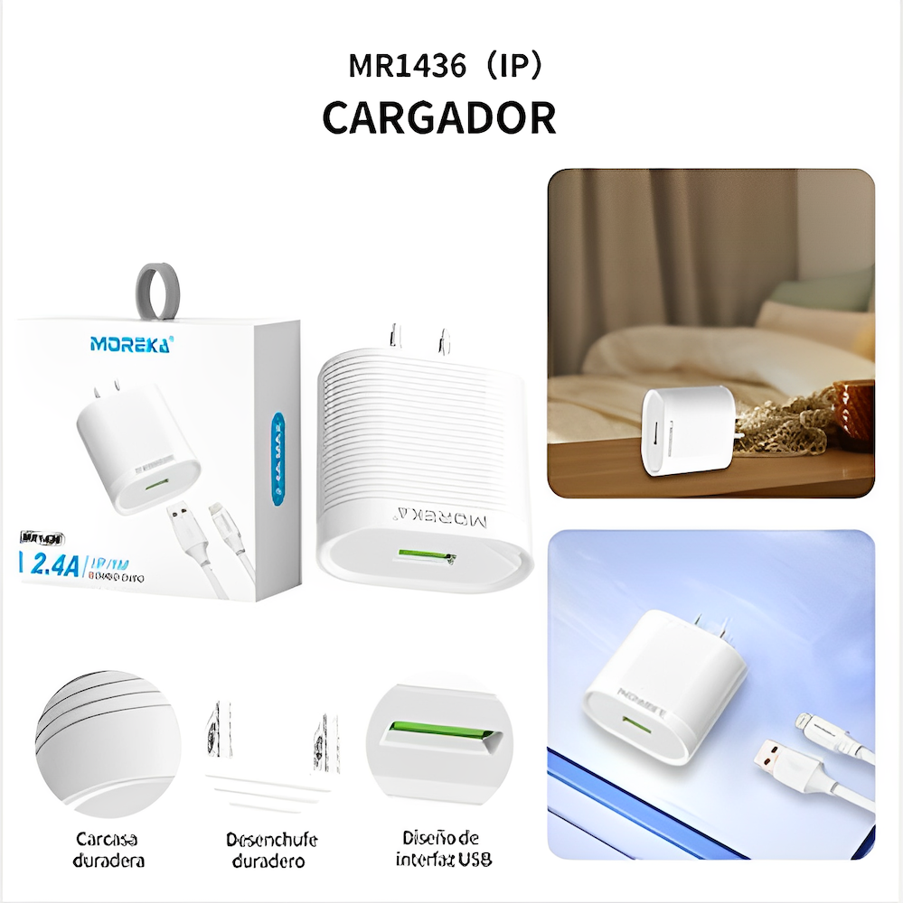 Cargador Moreka MR1436 Ligthning 2.4A Incluye Cable IP 1M - Imagen 9