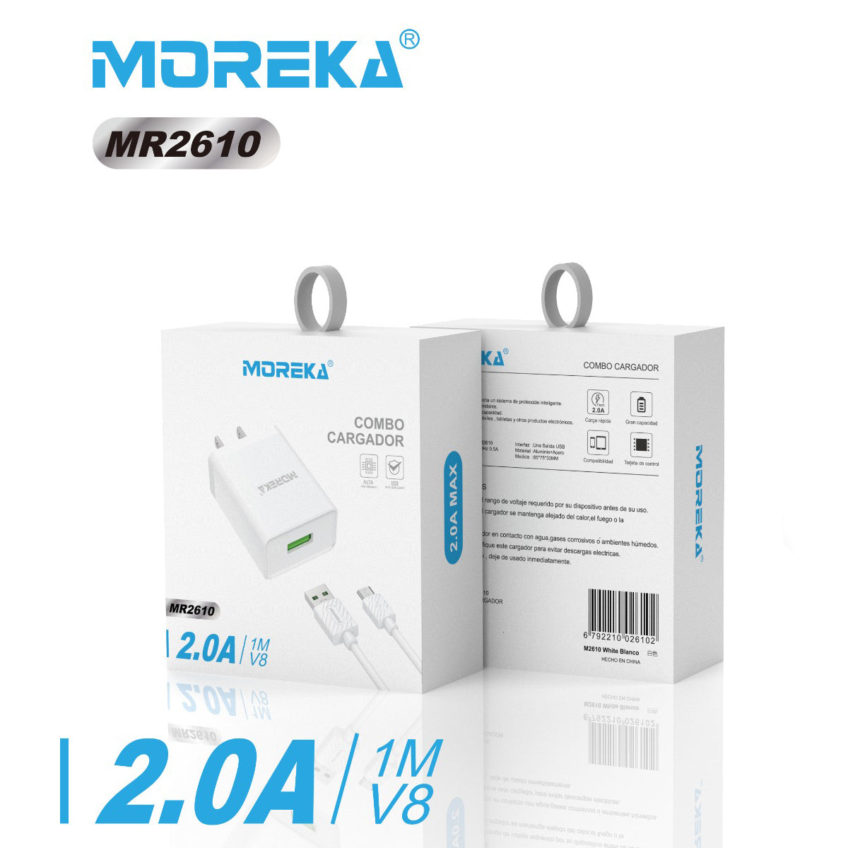 Cargador Moreka MR2610 2.0A Puerto Usb incluye tipo V8 1M - Imagen 4