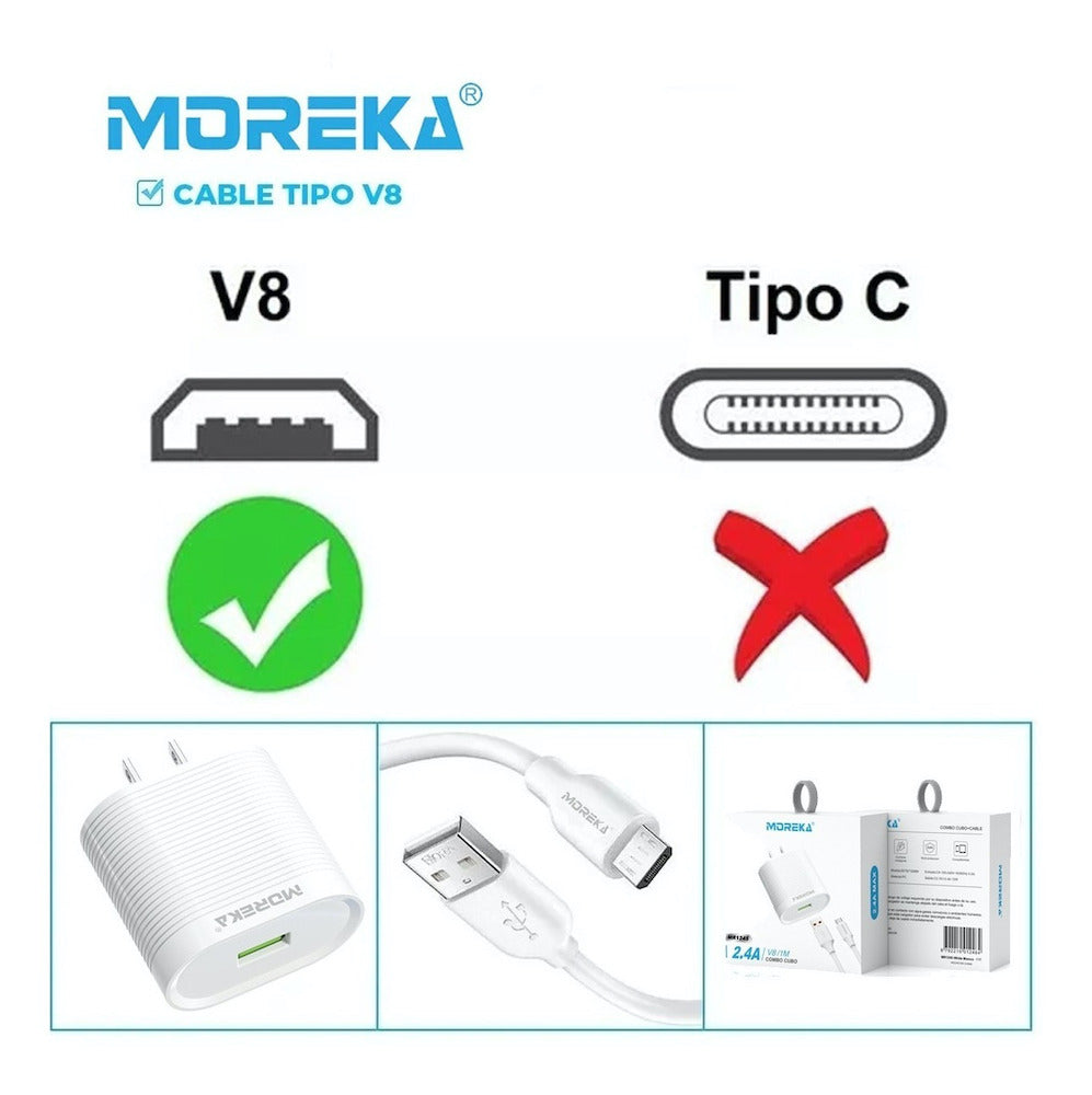 Cargador Moreka MR2610 2.0A Puerto Usb incluye tipo V8 1M - Imagen 6