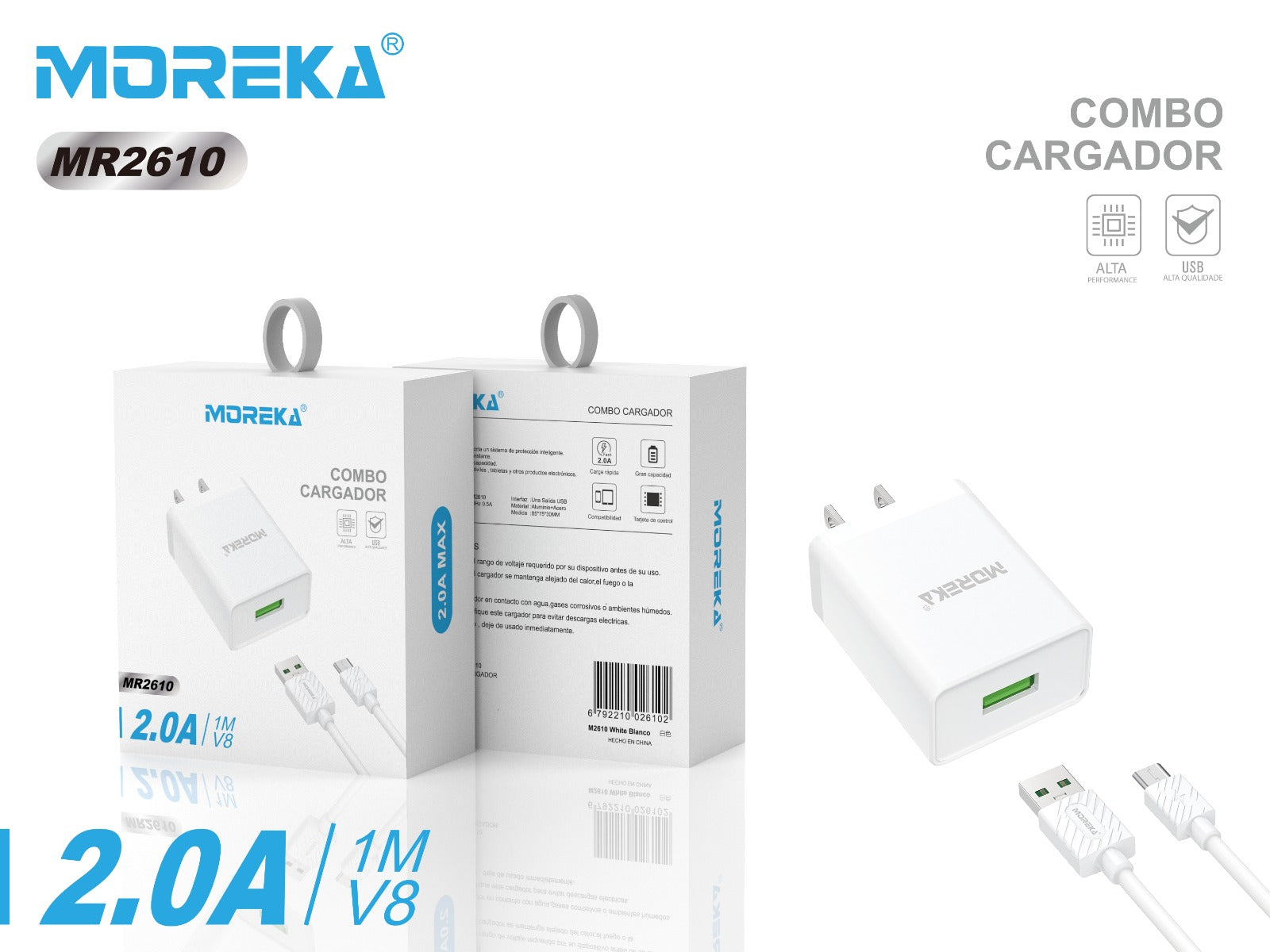Cargador Moreka MR2610 2.0A Puerto Usb incluye tipo V8 1M - Imagen 7