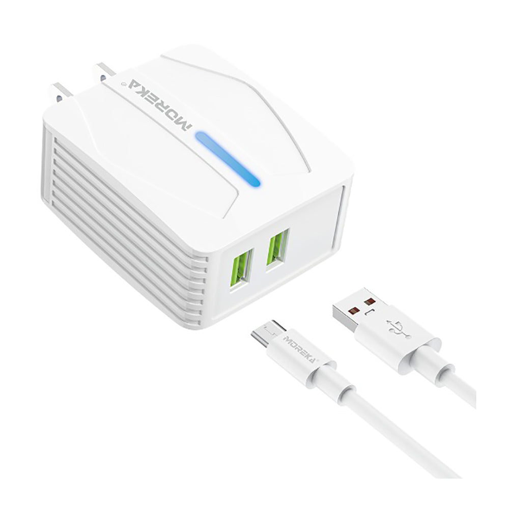 Cargador Moreka N0411 2.4A 2 USB incluye Cable V8 1M - Imagen 2