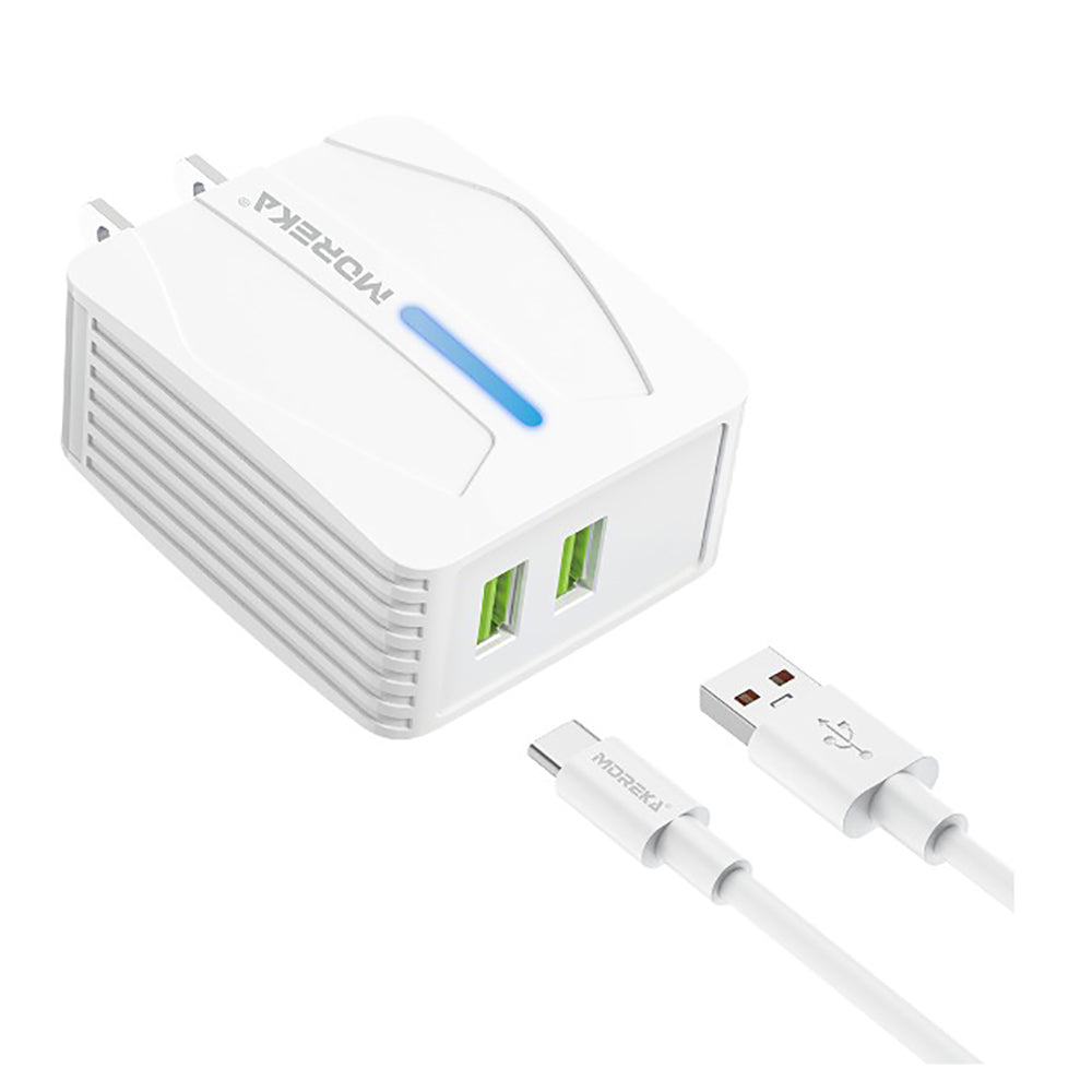 Cargador Moreka N0412 2.4A 2 USB Incluye Cable tipo C 1M - Imagen 1