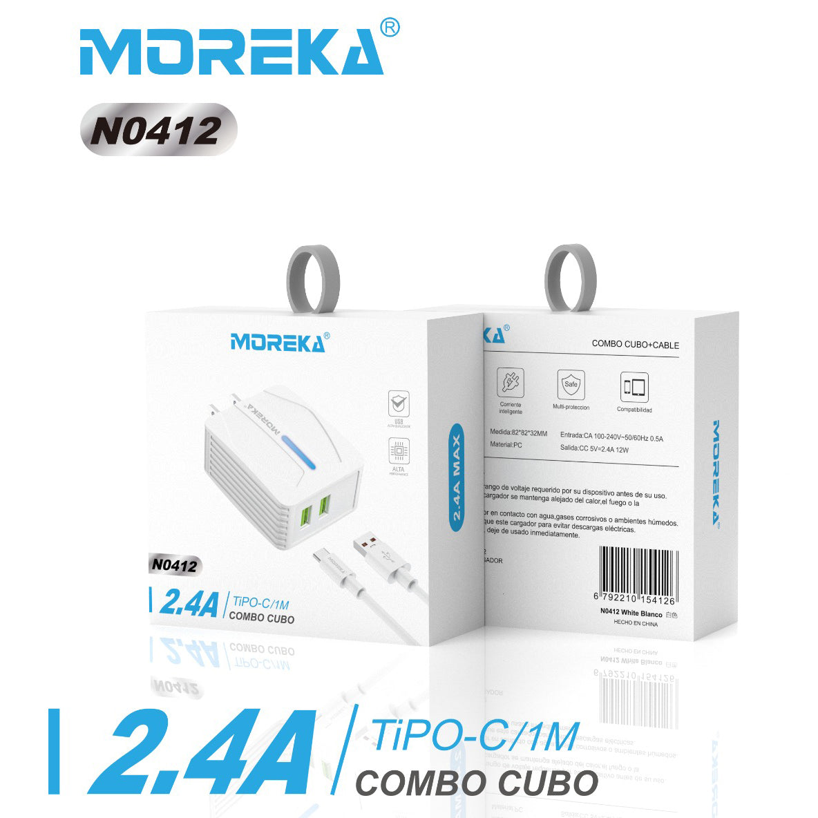 Cargador Moreka N0412 2.4A 2 USB Incluye Cable tipo C 1M - Imagen 6