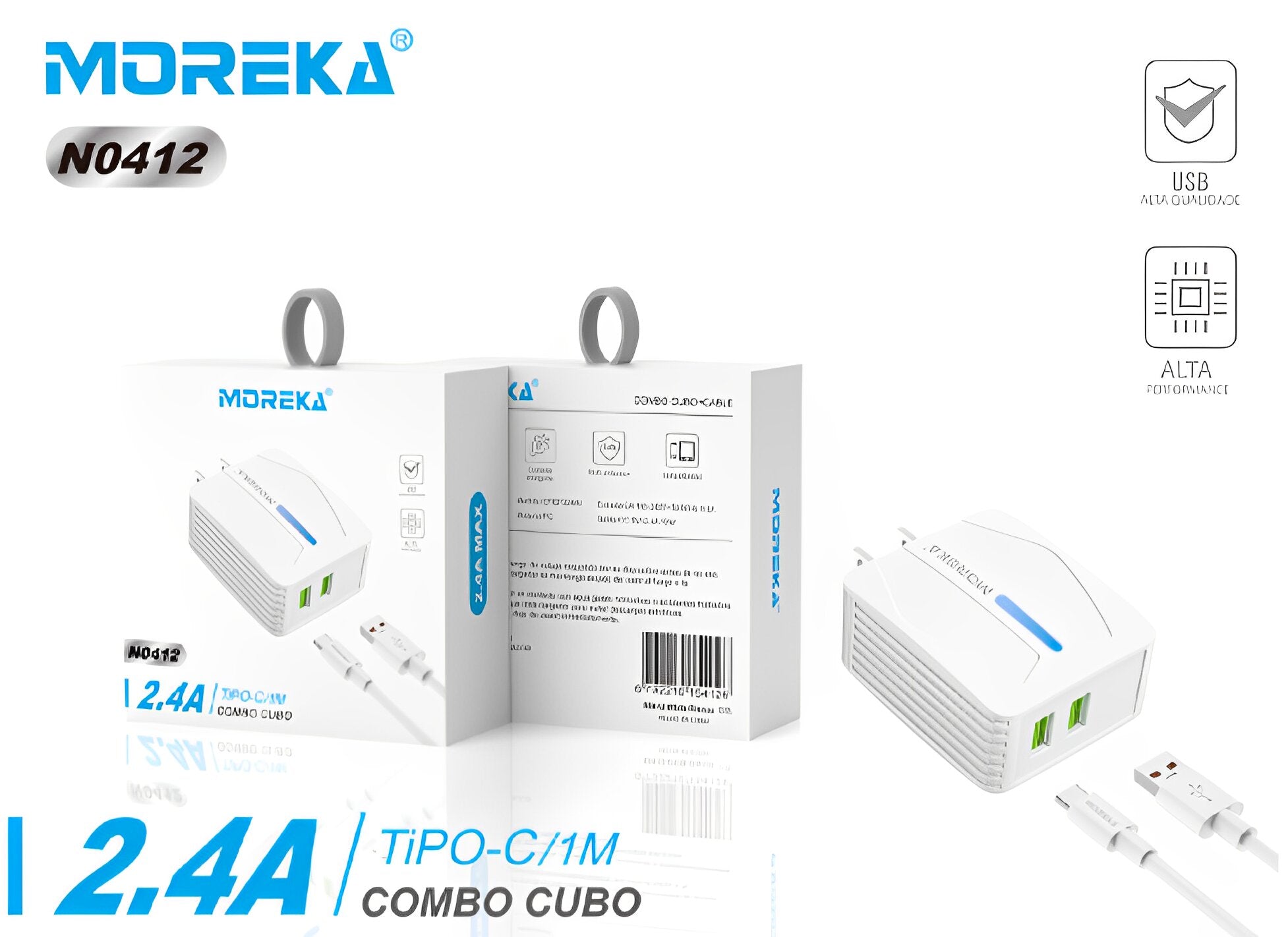Cargador Moreka N0412 2.4A 2 USB Incluye Cable tipo C 1M - Imagen 7