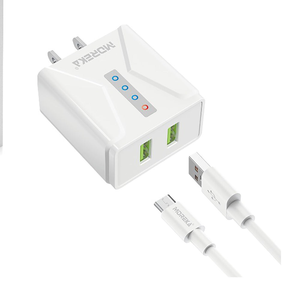 Cargador Moreka N0431 2.4A 2 USB incluye Cable Micro USB 1M - Imagen 1