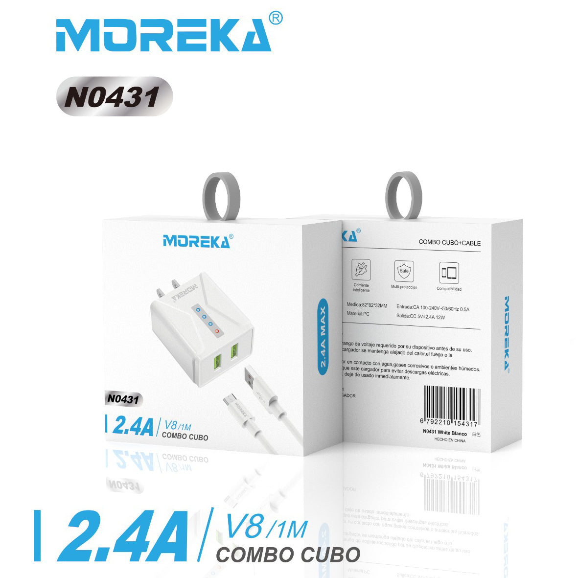Cargador Moreka N0431 2.4A 2 USB incluye Cable Micro USB 1M - Imagen 2