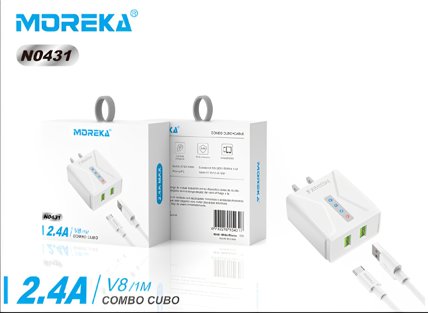 Cargador Moreka N0431 2.4A 2 USB incluye Cable Micro USB 1M - Imagen 6