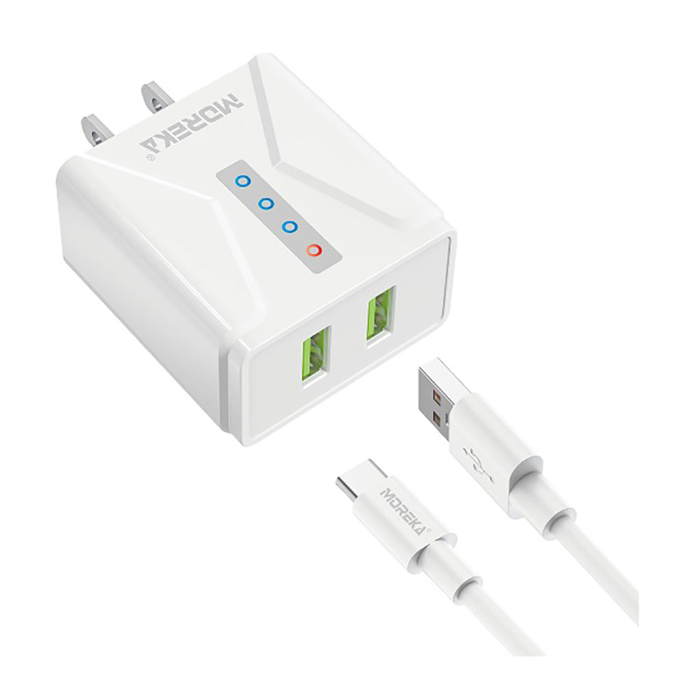 Cargador Moreka N0432 2.4A 2 USB Incluye Cable C 1M - Imagen 1