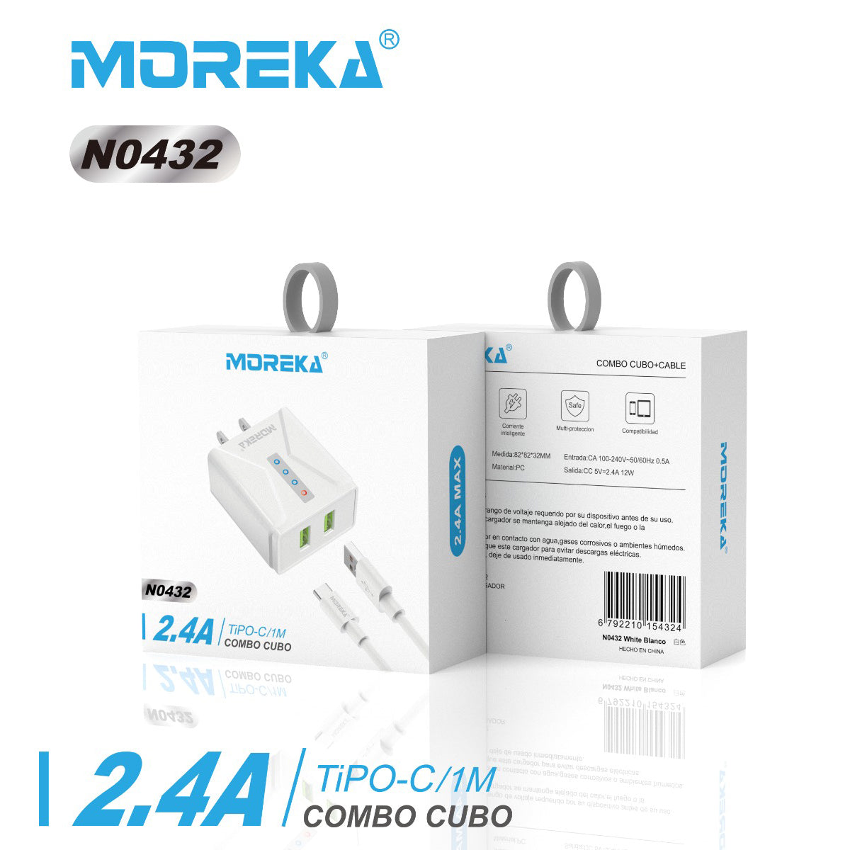 Cargador Moreka N0432 2.4A 2 USB Incluye Cable C 1M - Imagen 6