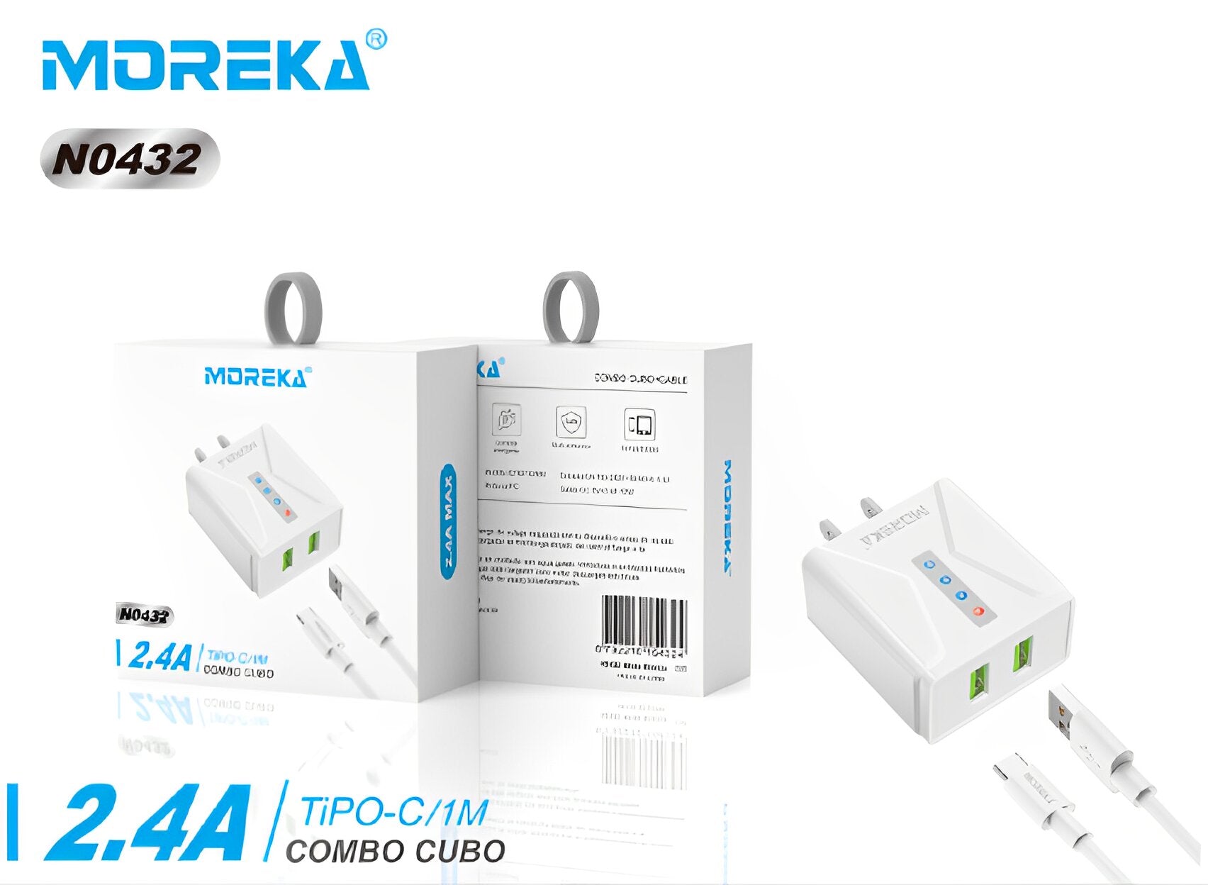 Cargador Moreka N0432 2.4A 2 USB Incluye Cable C 1M - Imagen 7