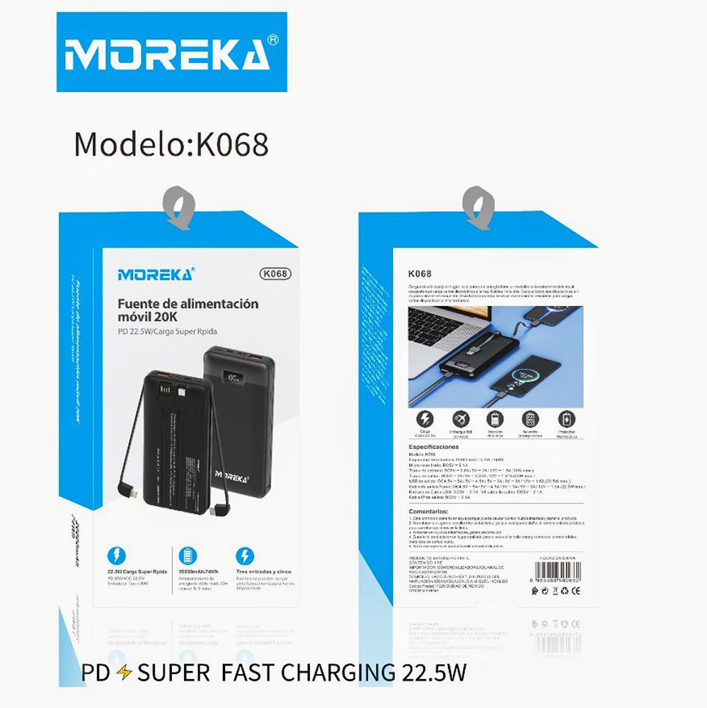 Powerbank Moreka K068 20000 mAh 22.5W Tipo C IP V8 - Imagen 10
